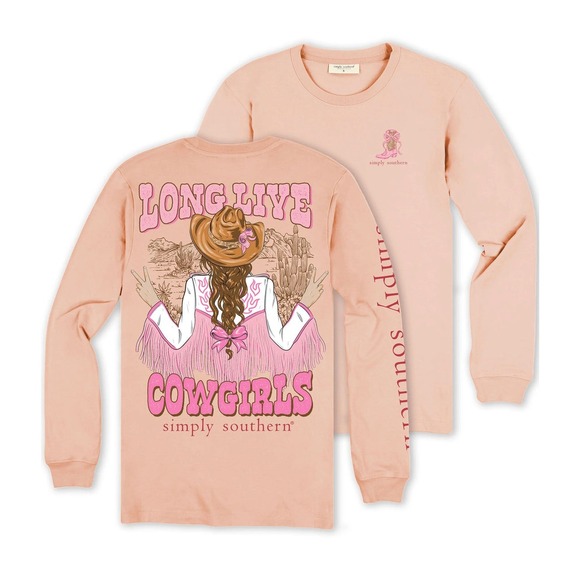 Simply Southern Long Sleeve Cowgirls‎ Graphic Tee Peach Western Tee Womens L NWT - Picture 3 of 3